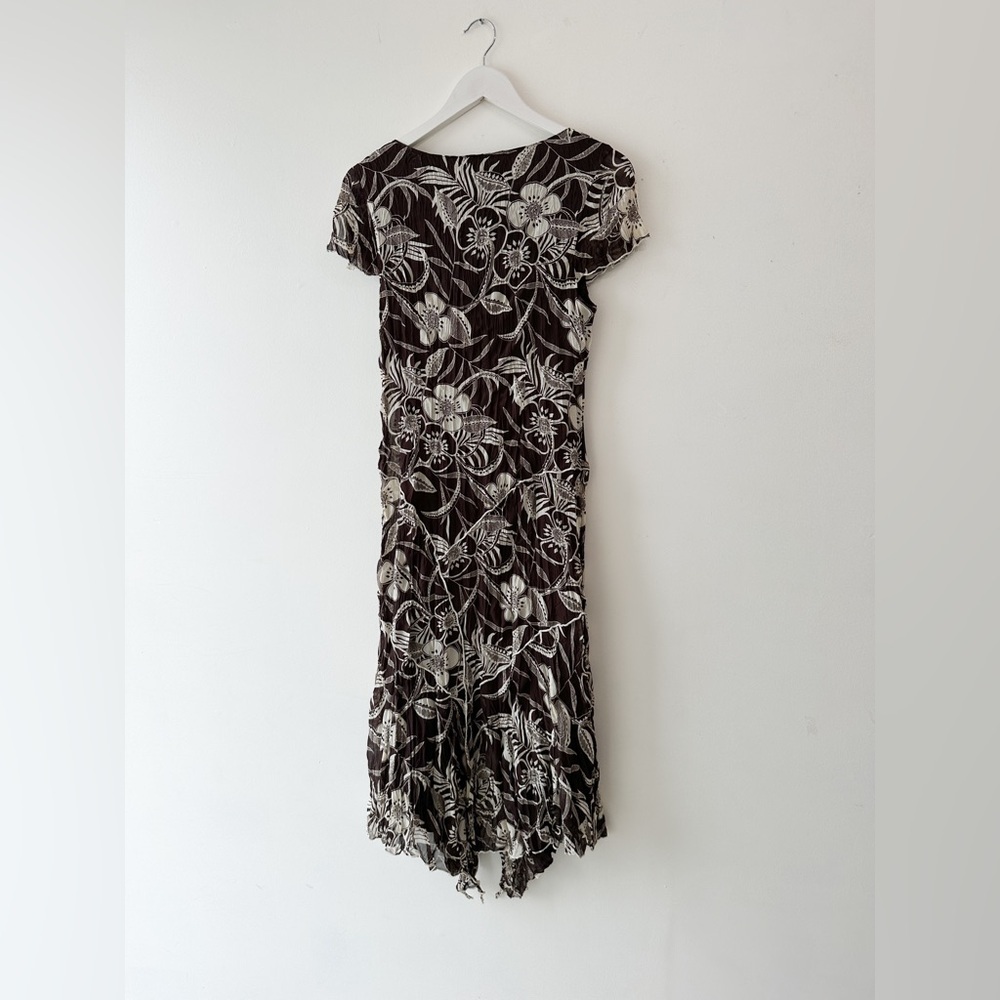 Floral Asymmetrical Dress - Brown/Cream - Short Sleeve - Size 10 - Picture 2 of 9